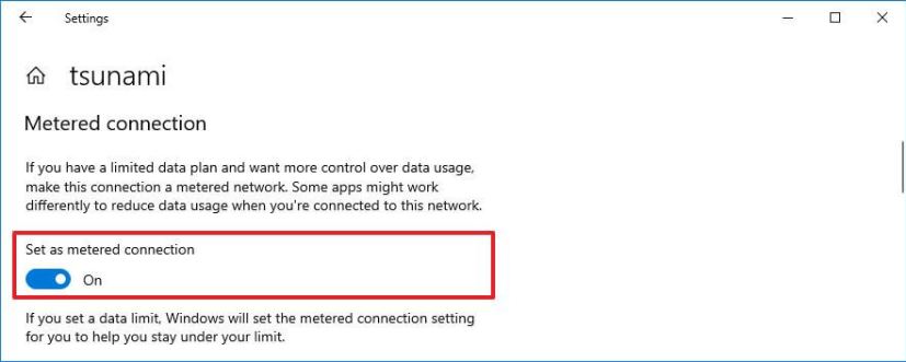 Set Wi-Fi connection as metered on Windows 10