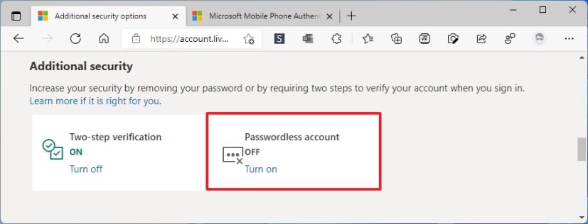 Enable passwordless account