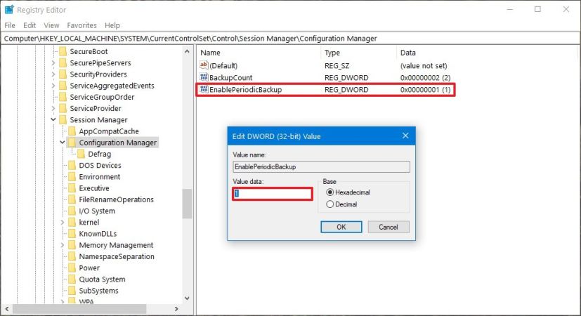 Configuring EnablePeriodicBackup for automatic Registry backups on Windows 10