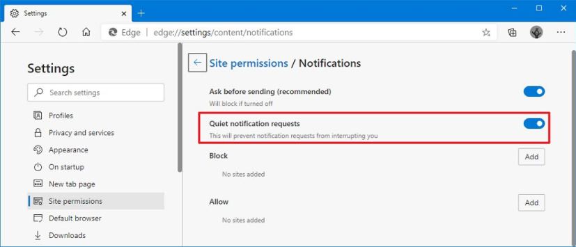 Enable Quiet notification requests