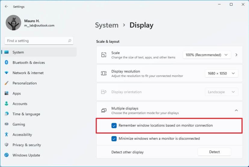 Enable remember windows locations setting