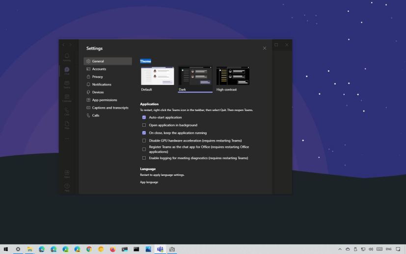 Microsoft Teams with dark mode enabled