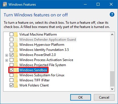 Enable Windows Sandbox on Windows 10 version 1903