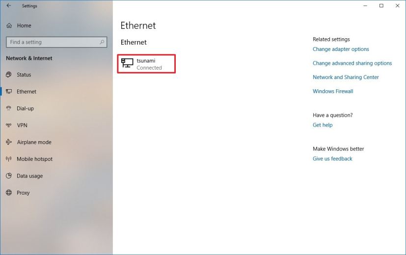 Windows 10 Ethernet settings