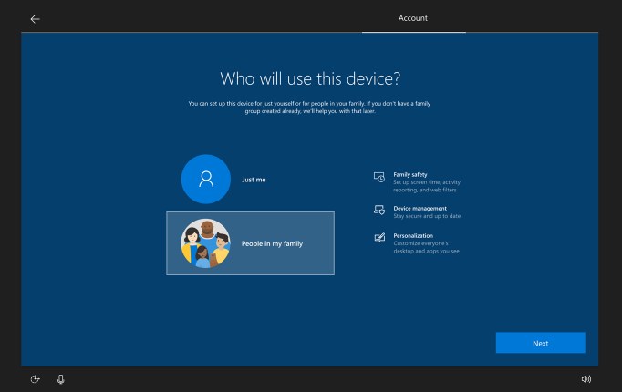 Family group setup on Windows 10 20H2 (sorce: Microsoft)