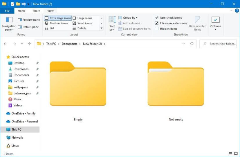 File Explorer not empty folder icon