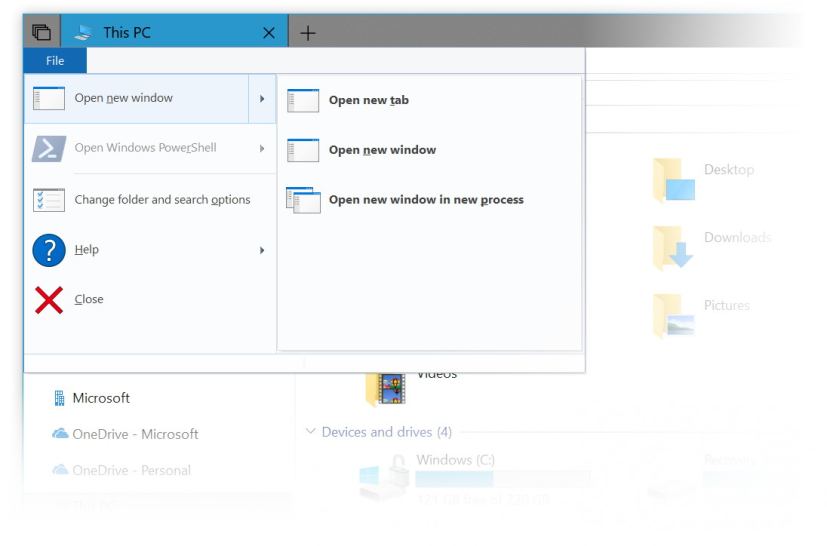 File Explorer menu new tab option