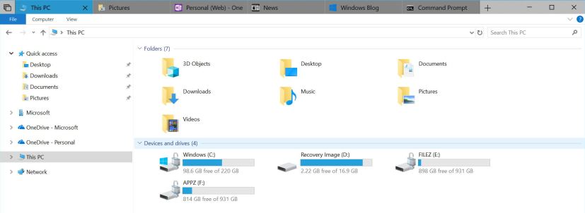 File Explorer with tabs on Windows 10 version 1809