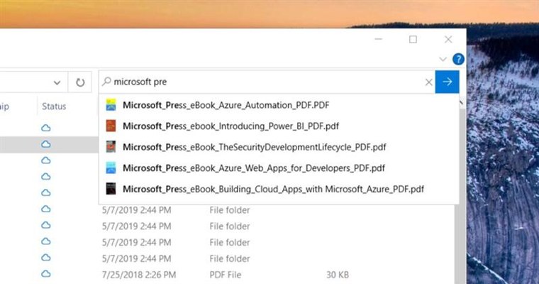 File Explorer search on Windows 10 build 18894