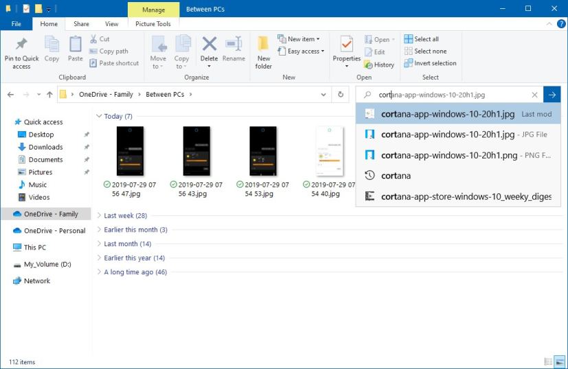 File Explorer search on Windows 10 version 2003