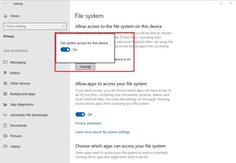 File system settings