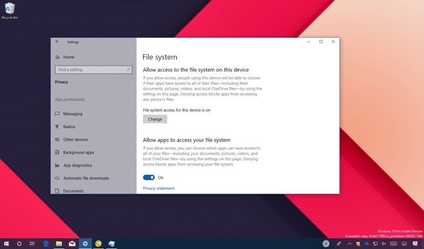 File system settings on Windows 10 version 1803