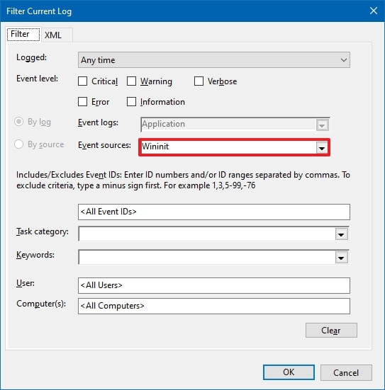 Application Wininit source filter