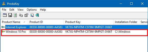 ProduKey find Windows 10 key