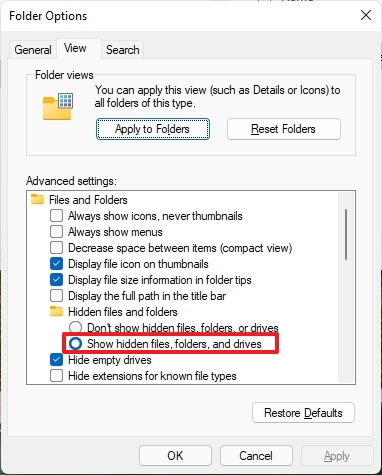 Show hidden files, folders, and drives on Windows 11