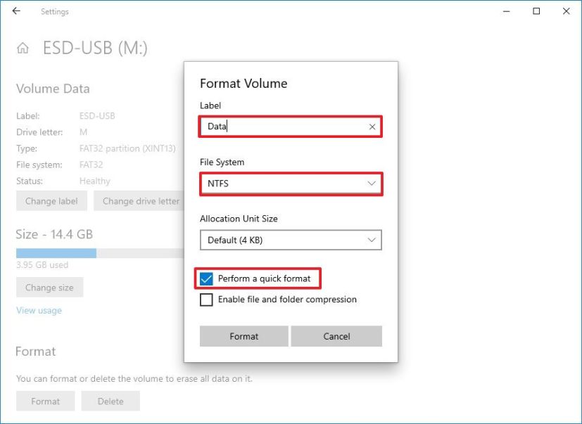 Hard drive format settings