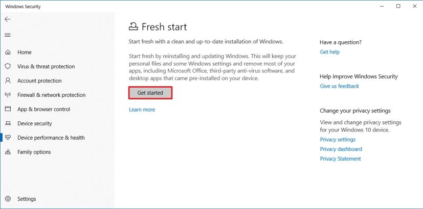 Get started with Fresh Start on Windows 10