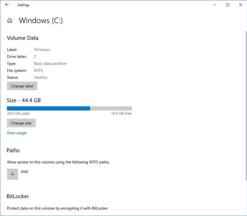 Hard drive partition settings on Windows 10
