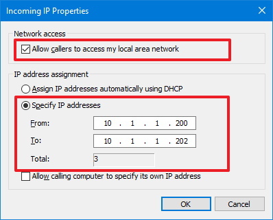 Incoming IP Properties for VPN access