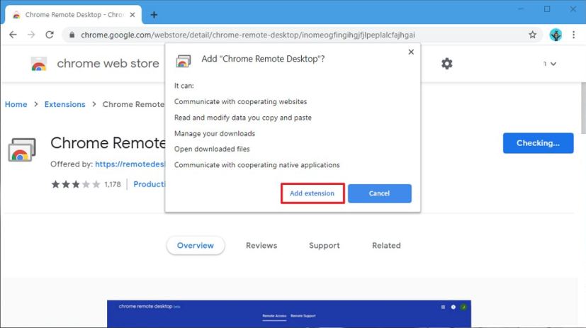 Chrome Remote Desktop install extension