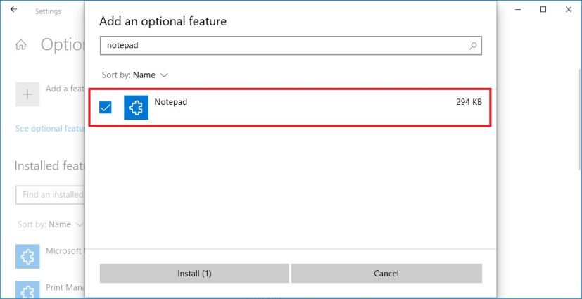 Install Notepad using Optional features