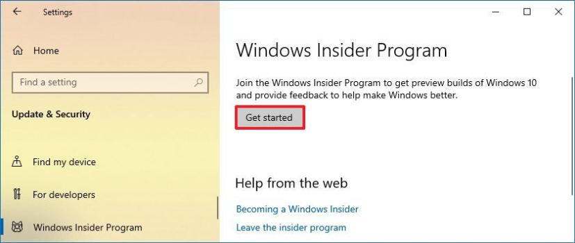 Join Windows Insider Program button