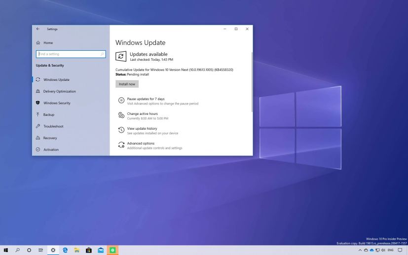Windows 10 update KB4558320 download