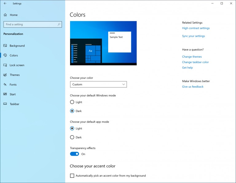 Windows 10 19H1 option to enable light theme
