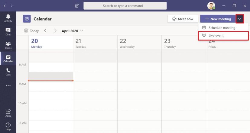 Microsoft Teams Live Event option