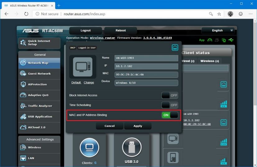 MAC to IP address binding option on ASUS router