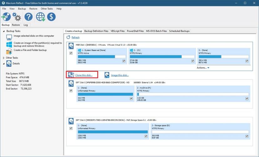 Macrium Reflect clone drive option