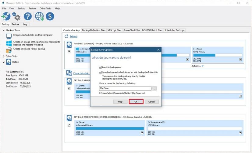 Run Macrium cloning process