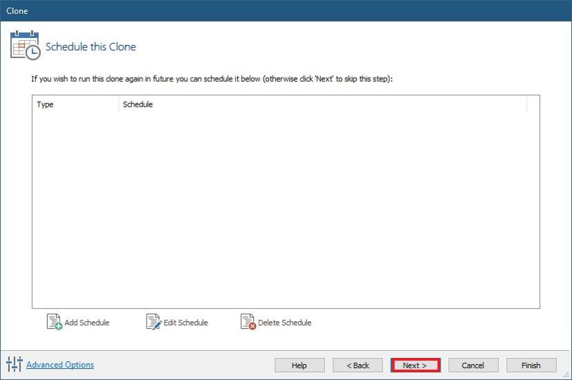 Macrium Reflect clone schedule settings