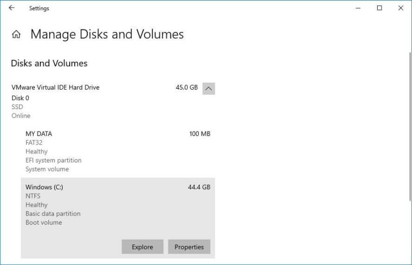 Manage Disks and Volumes settings