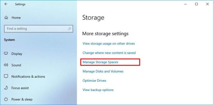 Settings Manage Storage Spaces 