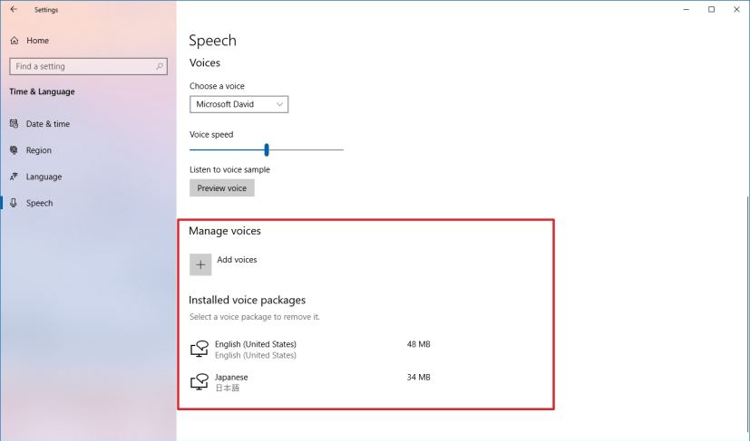 Speech settings with voice controls