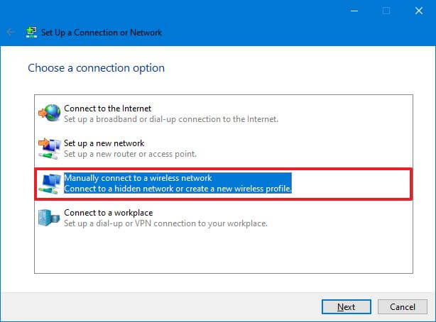 Set up a connection or network options