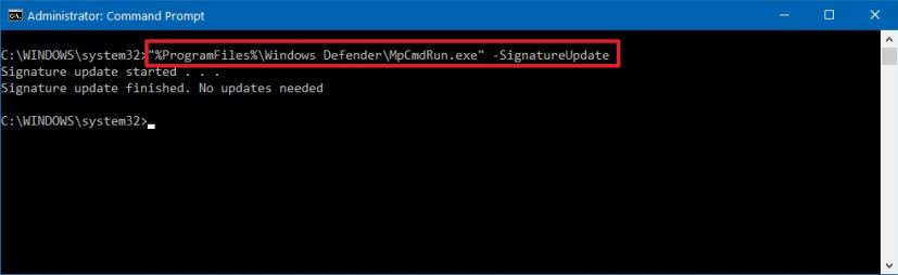 Microsoft Defender update definition with Command Prompt