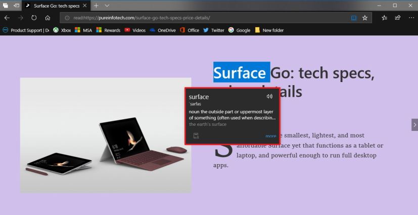 Microsoft Edge new dictionary feature