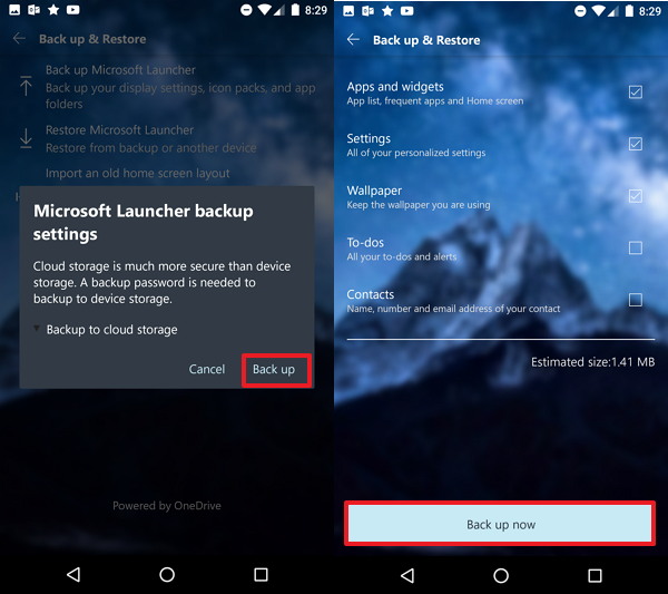 Microsoft Launcher options