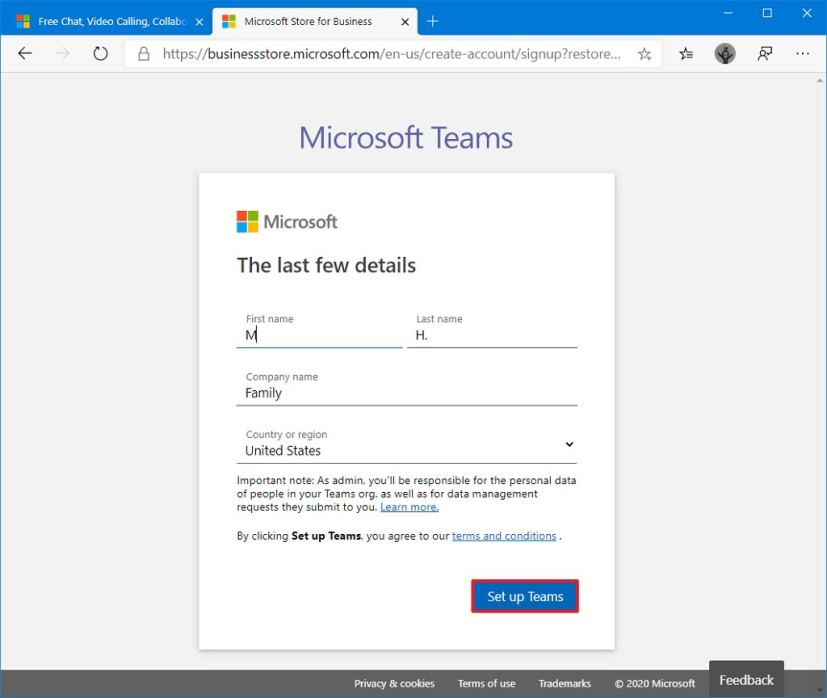 Microsoft Teams organization setup 