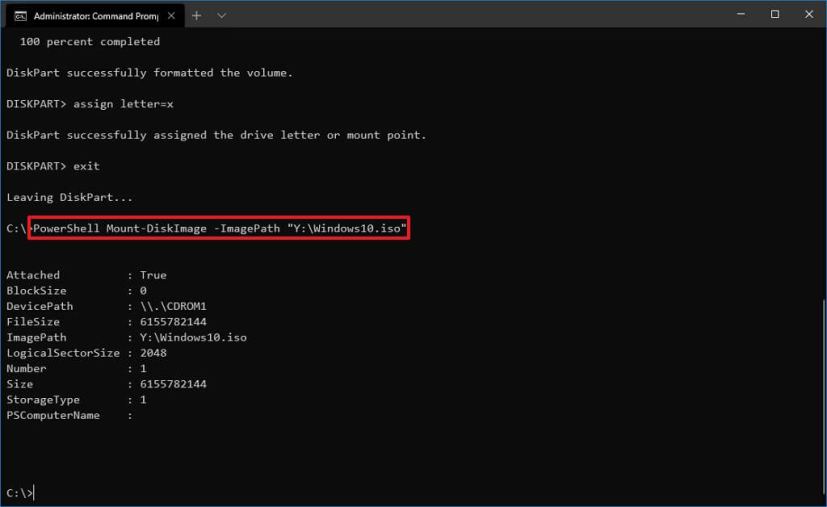 Windows 10 ISO mount command