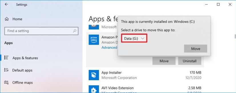 Move installed app to a new drive on Windows 10