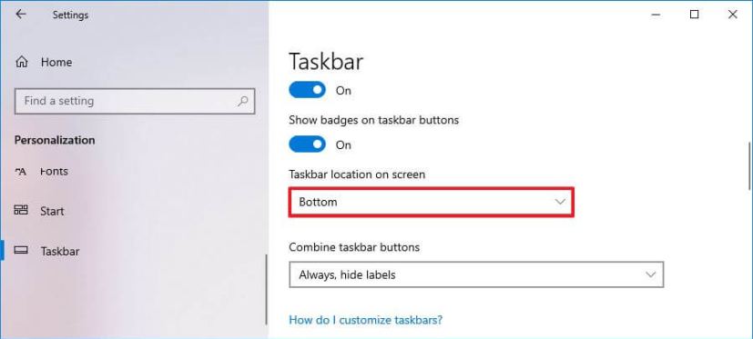 Taskbar move options