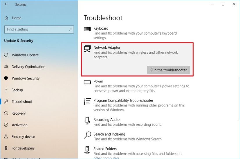 Network Adapter troubleshooter