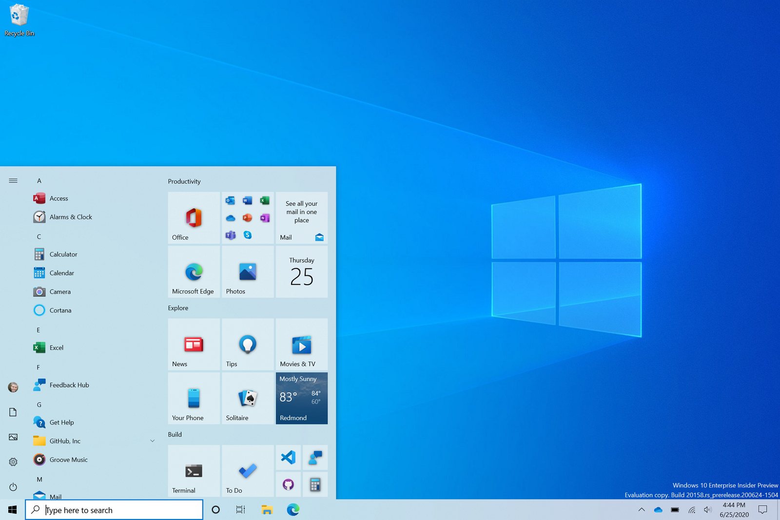 Windows 10 new Start menu design (source Microsoft)