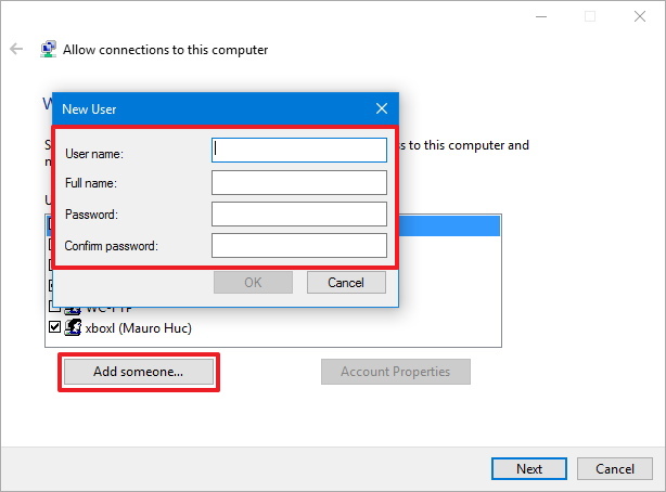 Create new VPN user on Windows 10