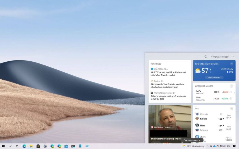 Windows 10 21H1 news and interests widget
