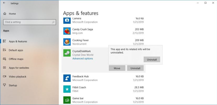 Uninstall Windows 10 apps settings