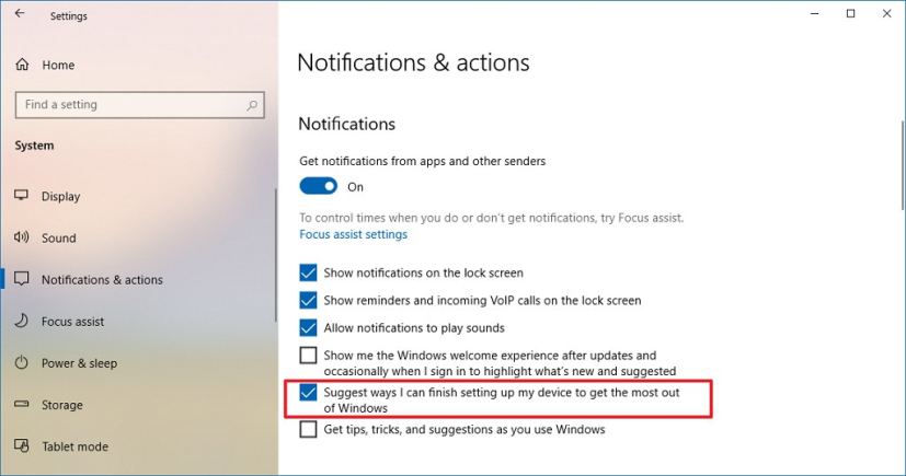 Notifications option to finish setting up device
